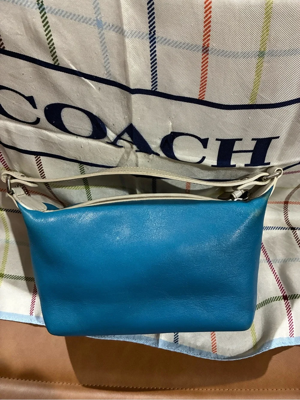 COACH Y2K Rare in Turquoise Leather Bag with Cream Trim